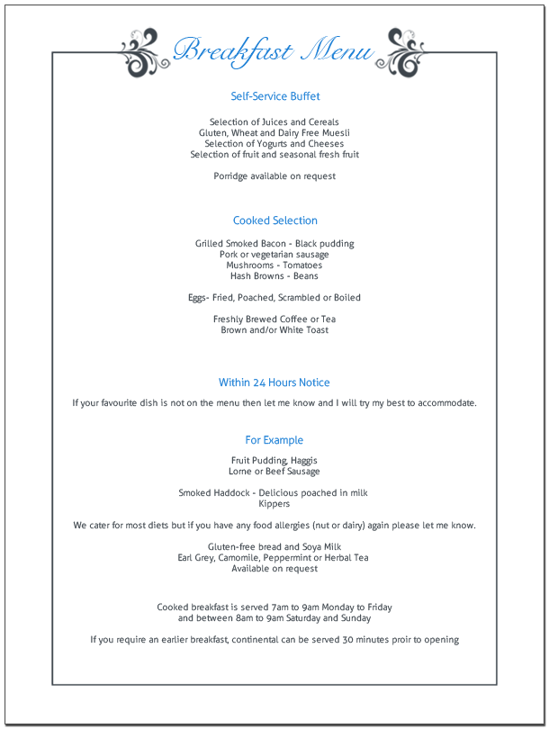 Breakfast Menu